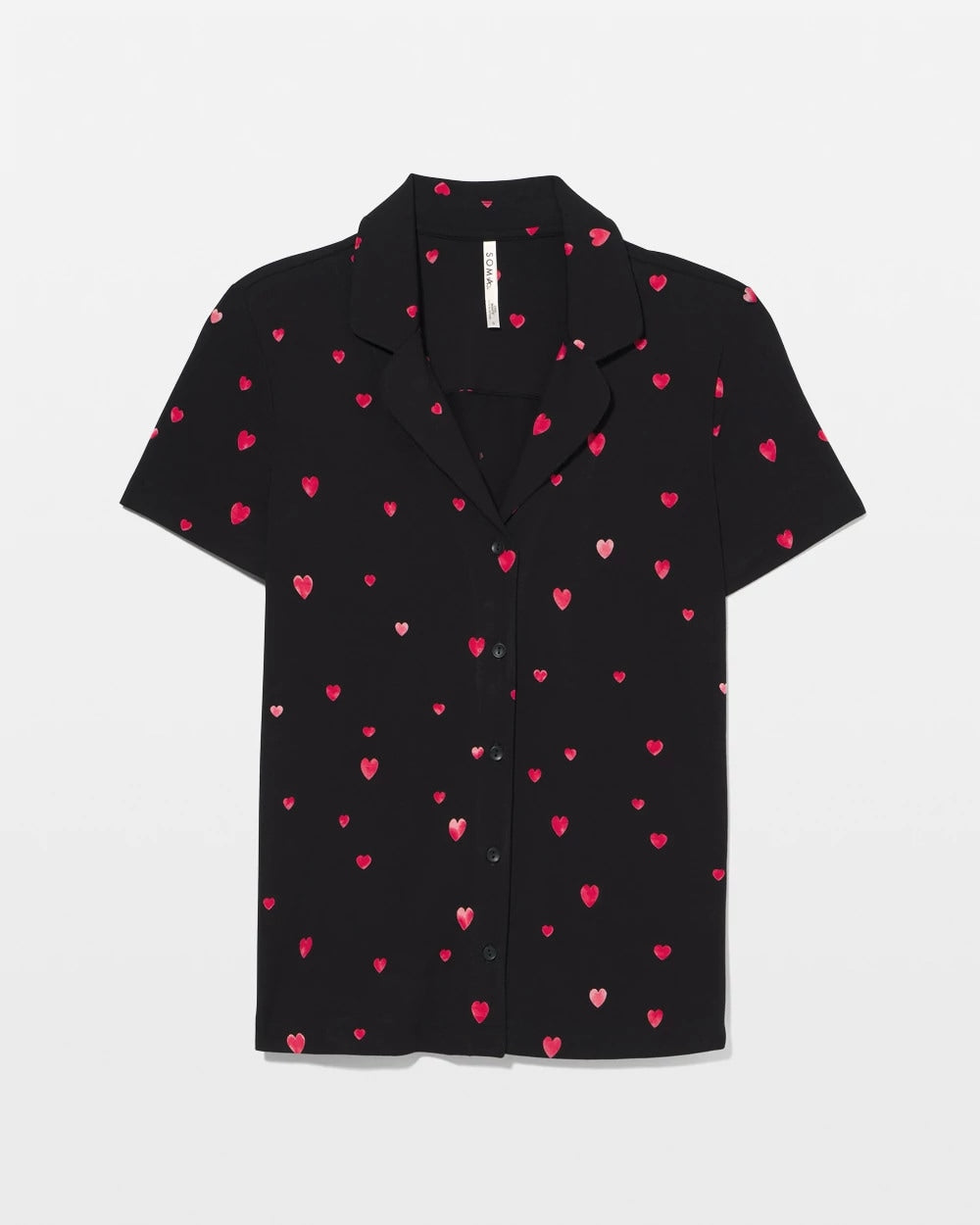 Short Sleeve Notch Collar Pajama Top - FLOATING HEARTS BLACK RED | Soma Online