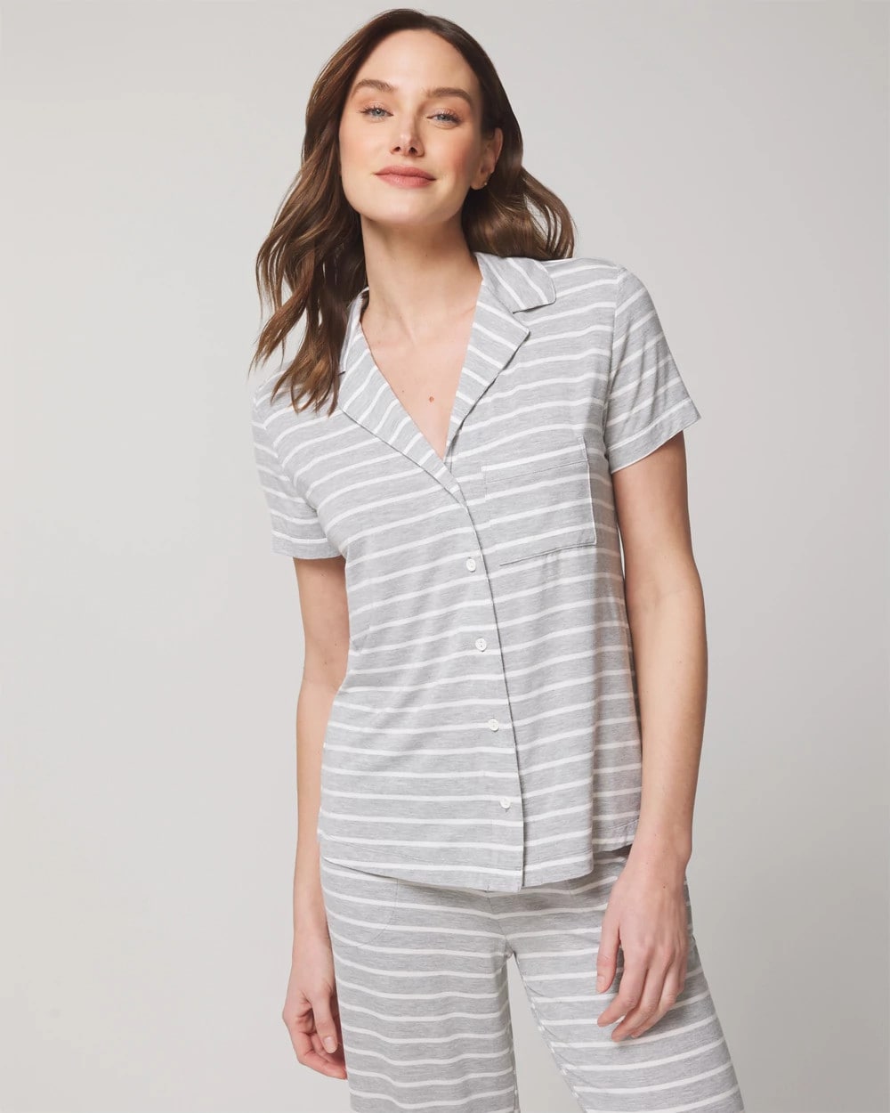 Short Sleeve Notch Collar Pajama Top - FUNDAMENTAL M HTHR OPAL G | Soma sale