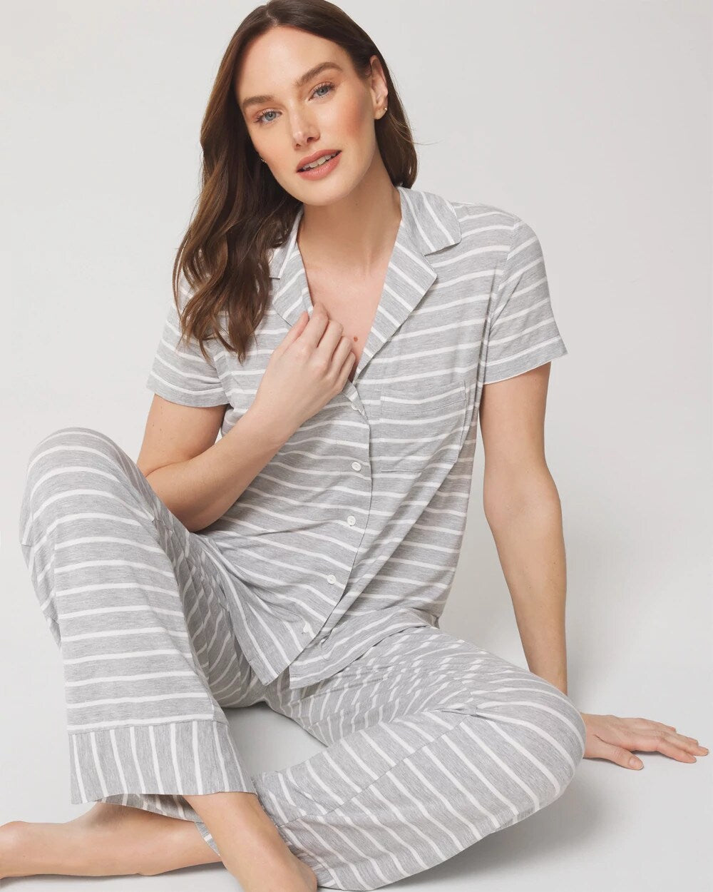 Short Sleeve Notch Collar Pajama Top - FUNDAMENTAL M HTHR OPAL G | Soma sale