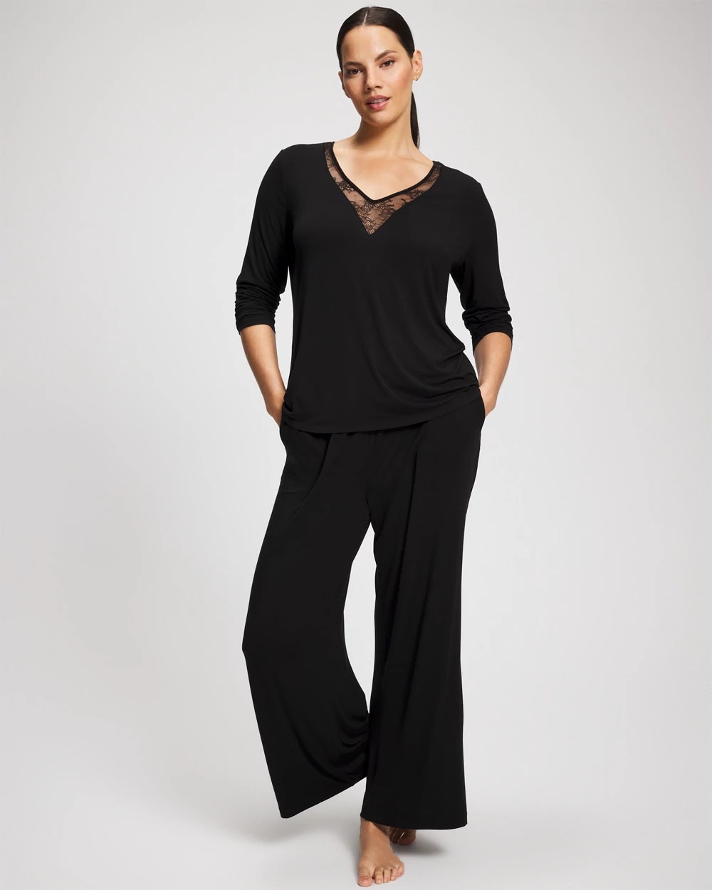 Lace Long Sleeve Pajama Top - BLACK | Soma near me