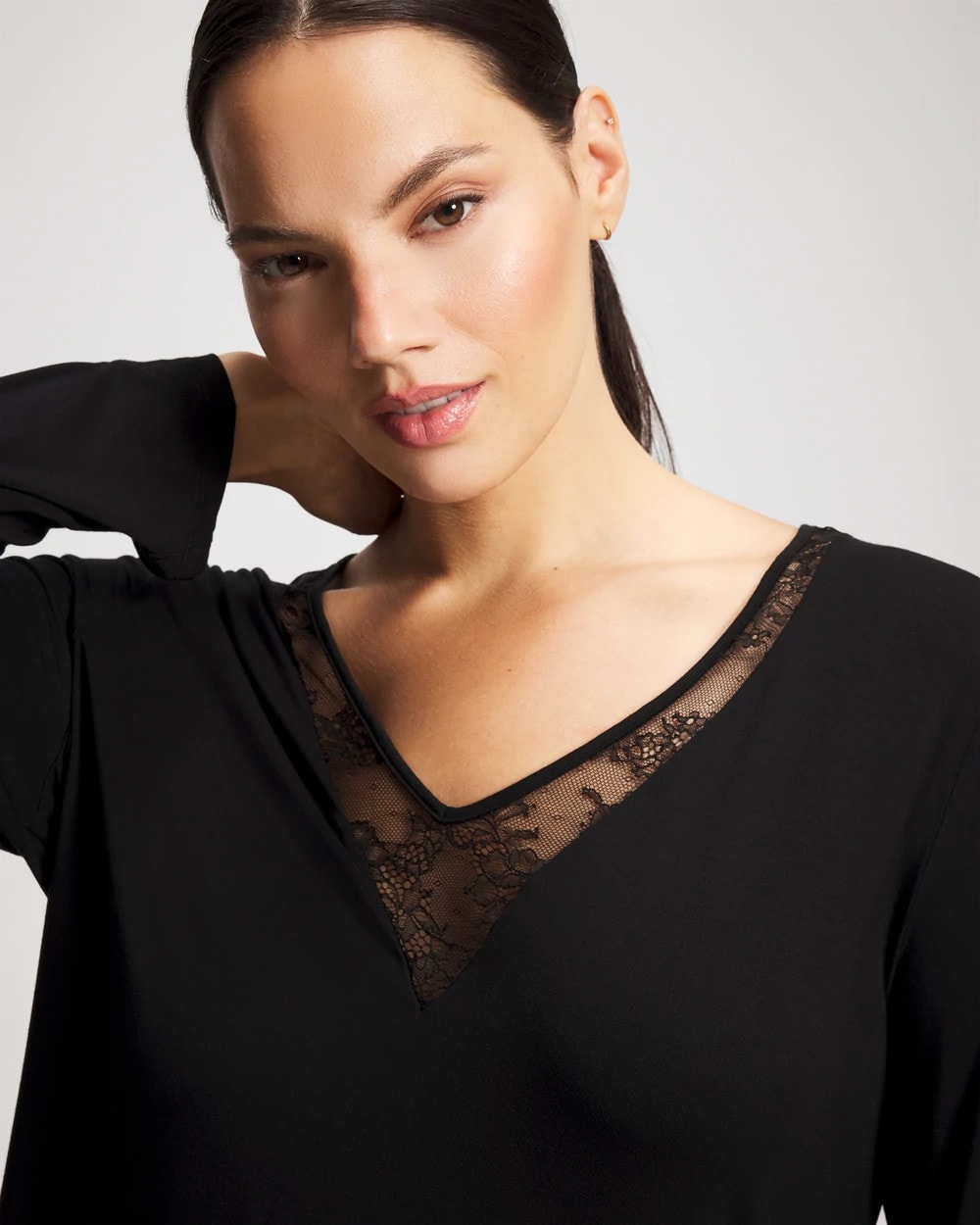 Lace Long Sleeve Pajama Top - BLACK | Soma near me