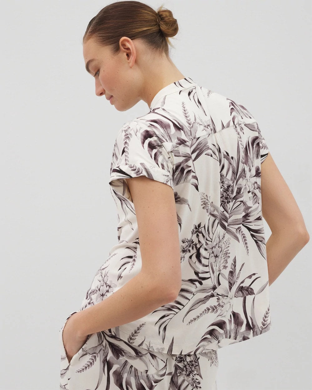 Short-Sleeve Button-Front Pajama Top - PALM PERFECT CHAMPAGNE | Soma sale