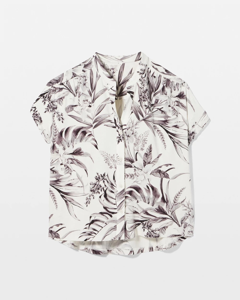 Short-Sleeve Button-Front Pajama Top - PALM PERFECT CHAMPAGNE | Soma sale