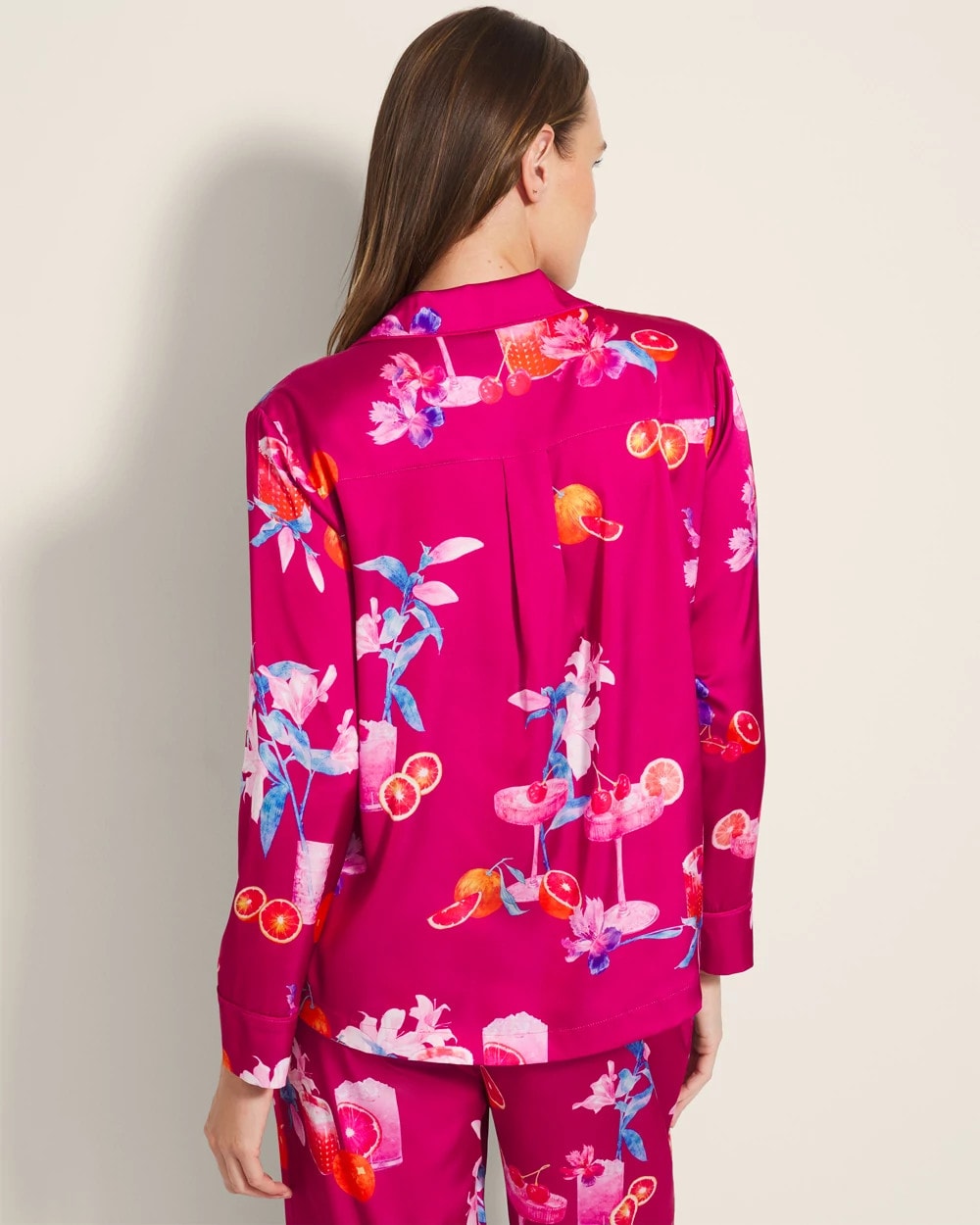 Long-Sleeve Notch Collar Pajama Top - ORANGE YOU GLAD PINK COSM | Soma Online