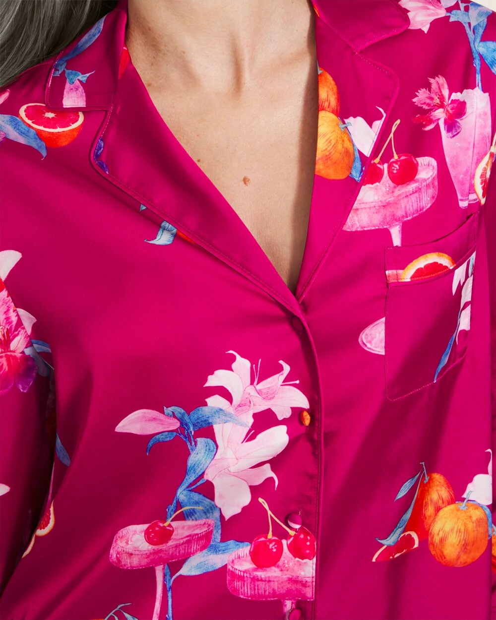 Long-Sleeve Notch Collar Pajama Top - ORANGE YOU GLAD PINK COSM | Soma Online