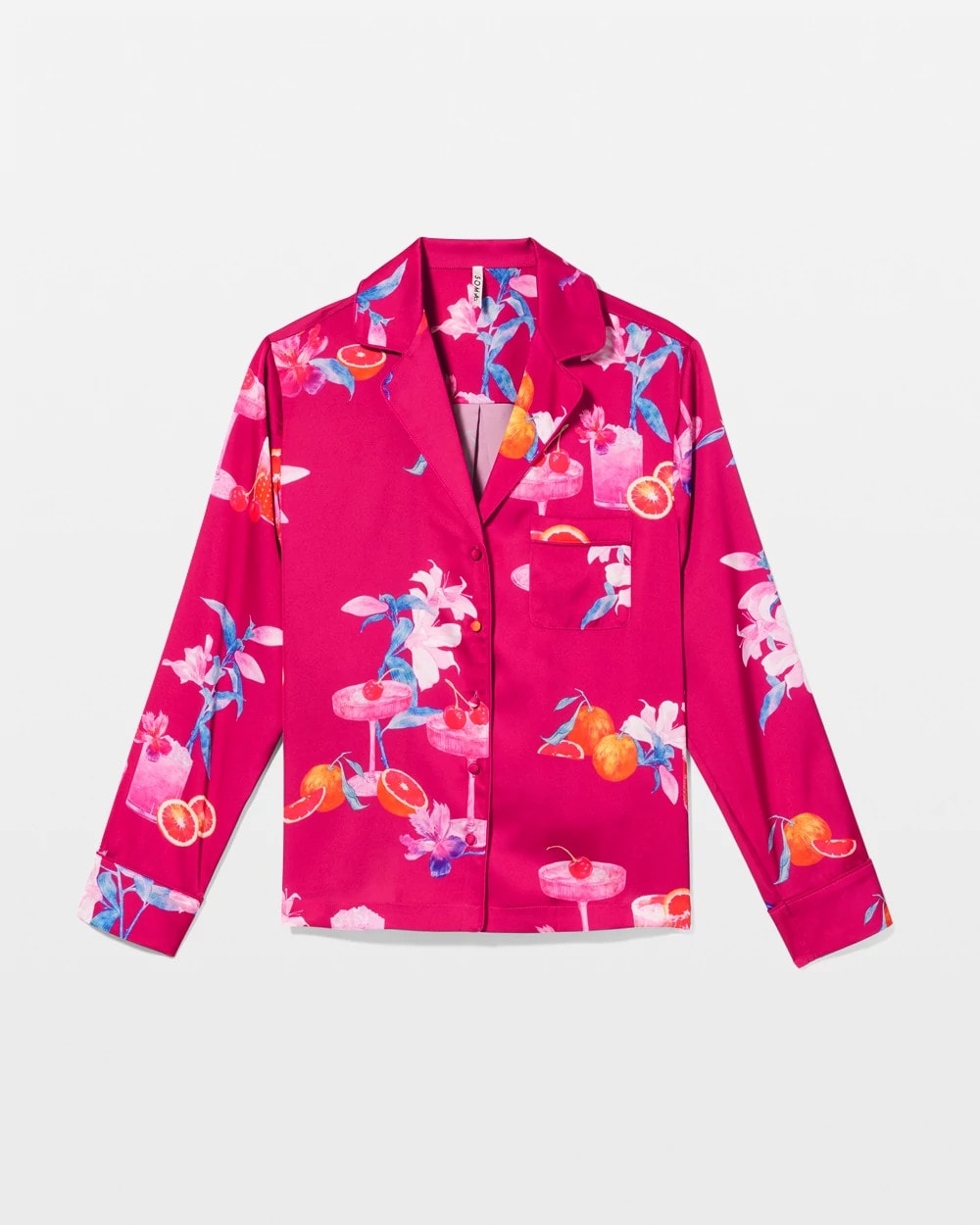 Long-Sleeve Notch Collar Pajama Top - ORANGE YOU GLAD PINK COSM | Soma Online