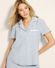 Short-Sleeve Notch Collar Pajama Top - IDYLLIC BLUE CROSSDYE | Soma sale