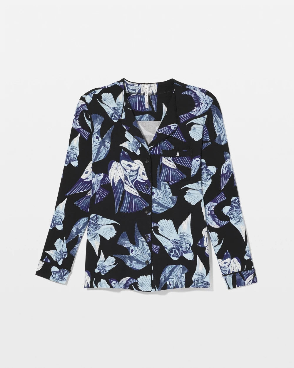 Piped Long-Sleeve Notch Pajama Top - WHIMSICAL WINGS BLK MID | Soma outlet