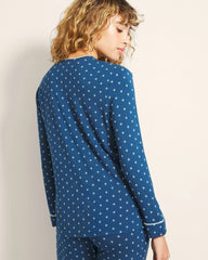 Piped Long-Sleeve Notch Pajama Top - CELEBRATED DOT BLUE | Soma near me