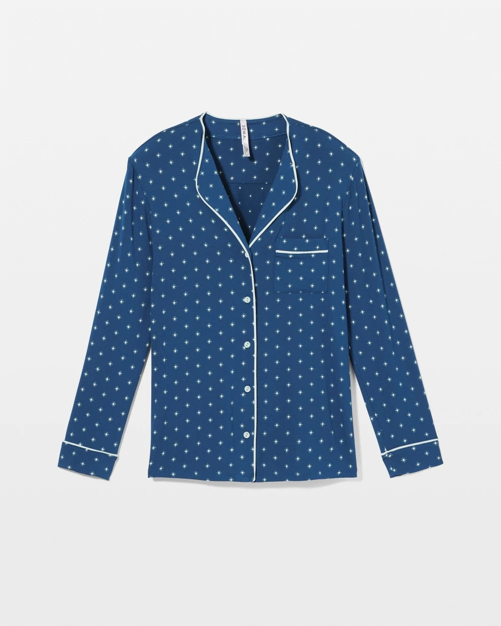 Piped Long-Sleeve Notch Pajama Top - CELEBRATED DOT BLUE | Soma near me