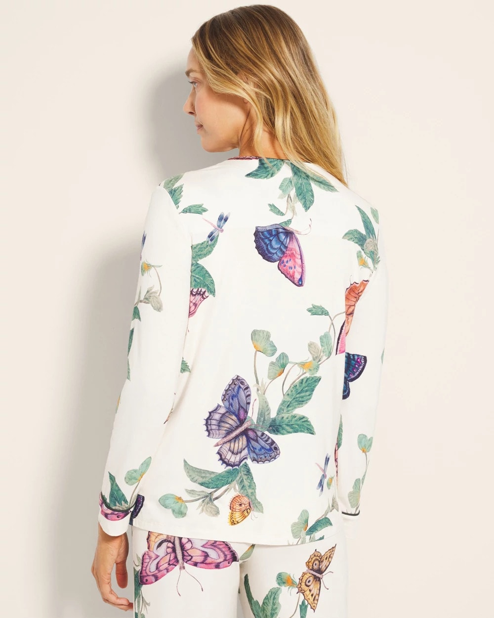 Piped Long-Sleeve Notch Pajama Top - WINGED WONDERS DRAMA CHMP | Soma for sale