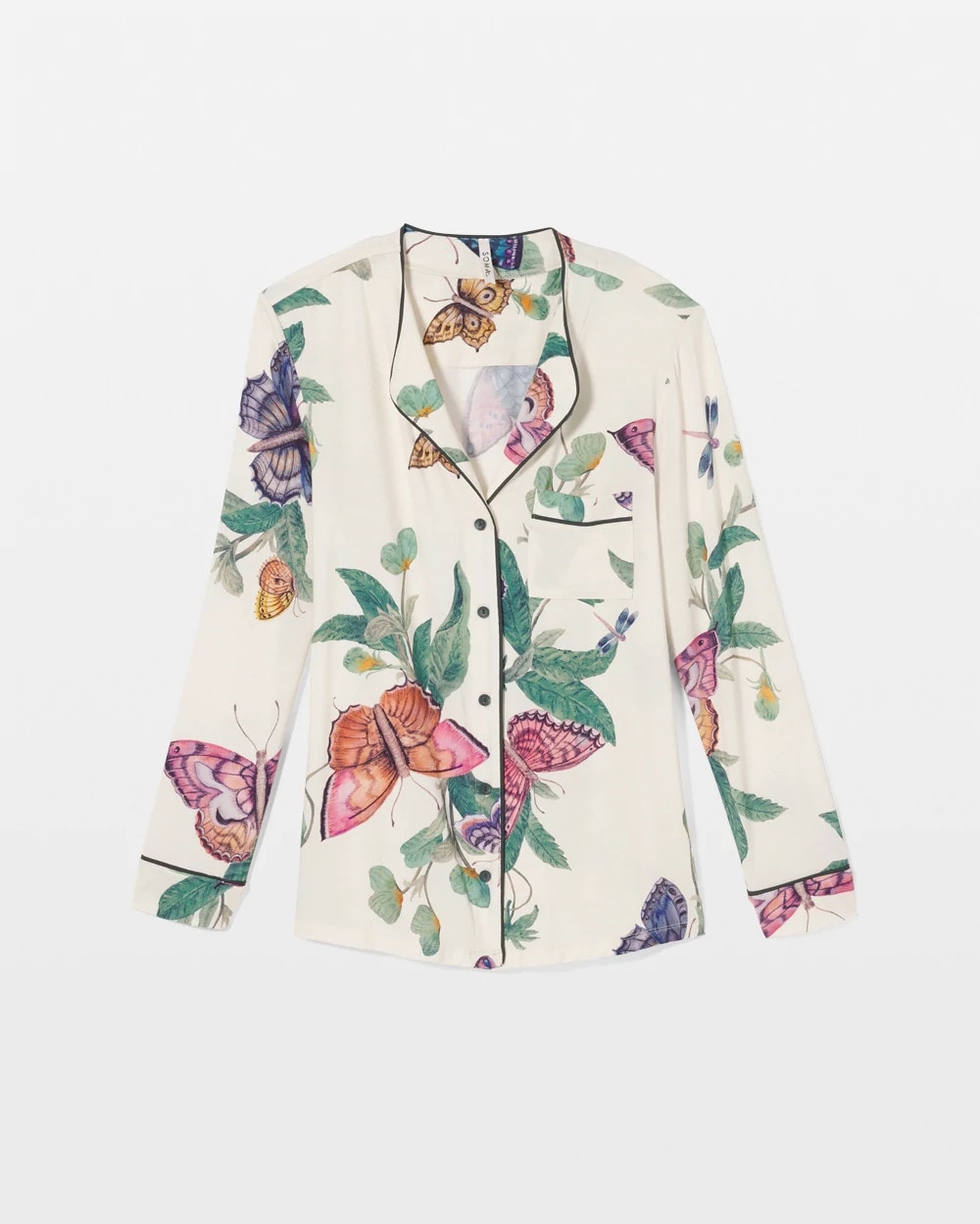 Piped Long-Sleeve Notch Pajama Top - WINGED WONDERS DRAMA CHMP | Soma for sale