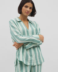 Cotton Gauze Long Sleeve Notch Collar Pajama Top - TEAL STRIPE | Soma on sale