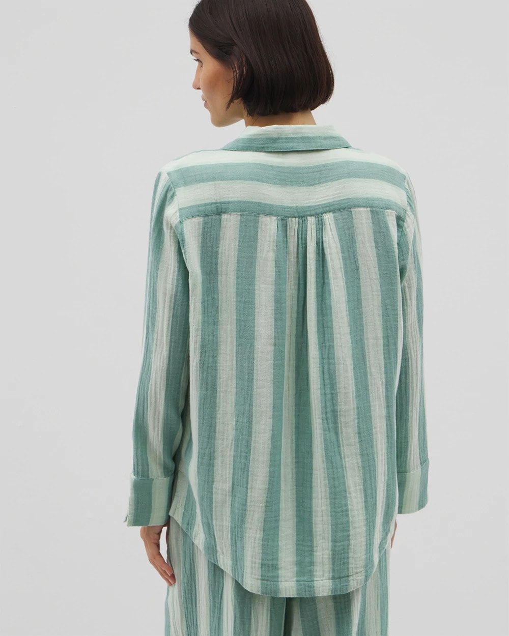 Cotton Gauze Long Sleeve Notch Collar Pajama Top - TEAL STRIPE | Soma on sale