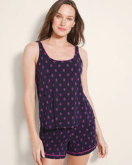 Pajama Tank With Piping - GEO FLEUR NAVY | Soma Online