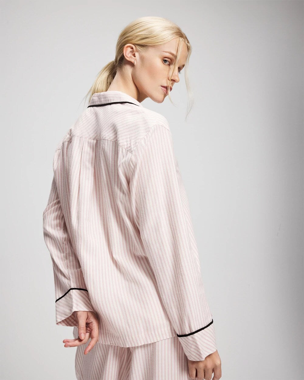 Long-Sleeve Notch Collar Pajama Top - STOCKING STRIPE VERT PINK | Soma near me