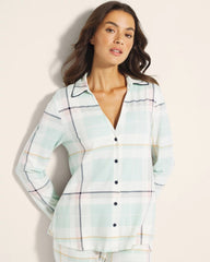 Long-Sleeve Notch Collar Pajama Top - SNUGGLE UP PLAID GREEN | Soma for sale