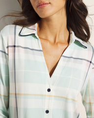 Long-Sleeve Notch Collar Pajama Top - SNUGGLE UP PLAID GREEN | Soma for sale