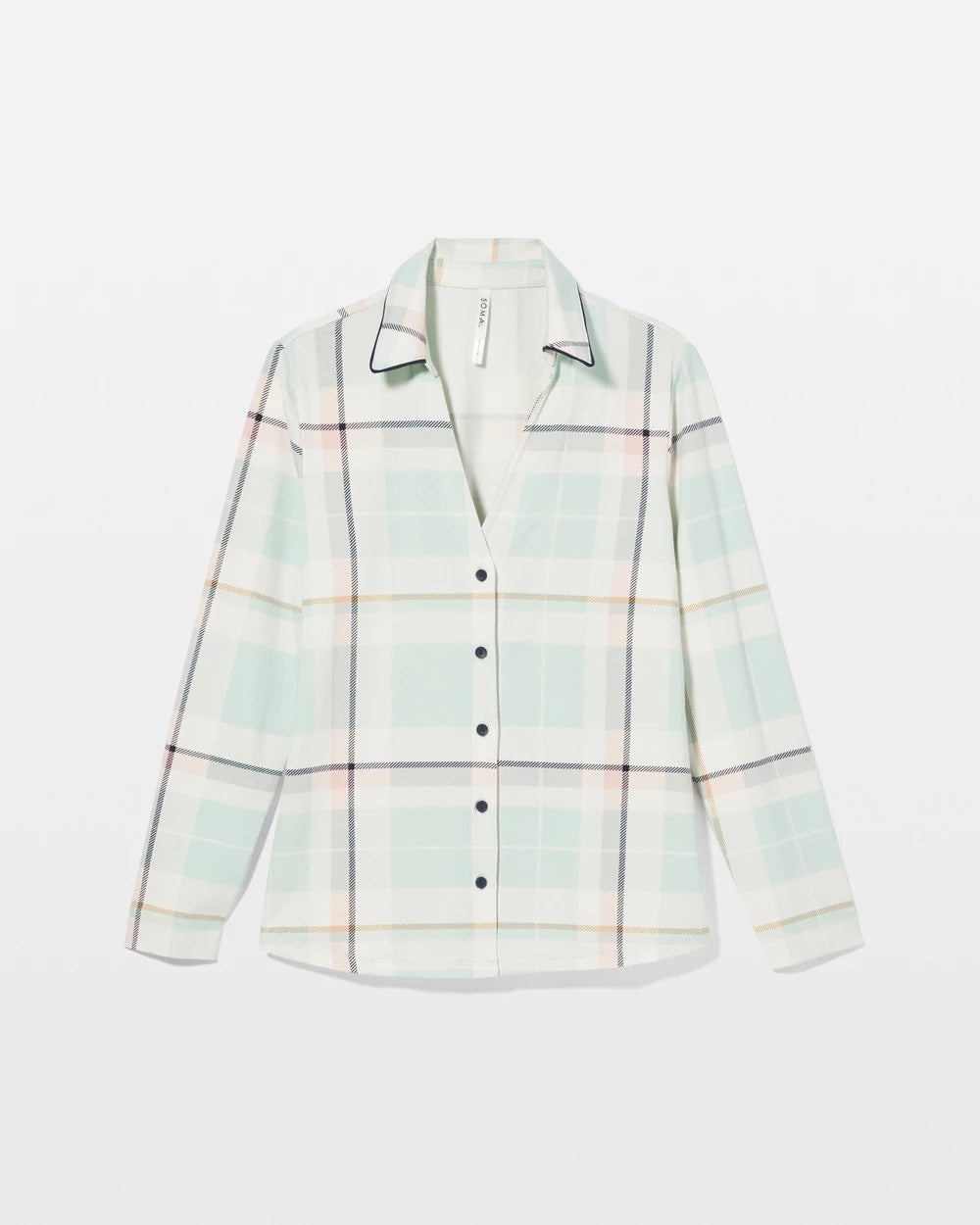 Long-Sleeve Notch Collar Pajama Top - SNUGGLE UP PLAID GREEN | Soma for sale