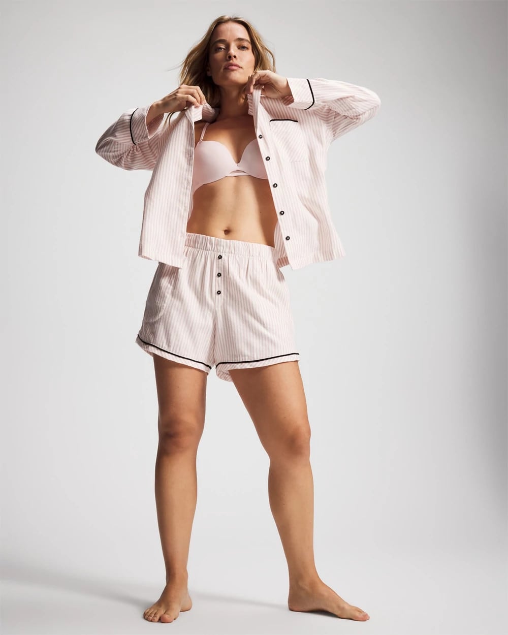 Velvet Piped Boxer Pajama Short - STOCKING STRIPE VERT PINK | Soma on sale