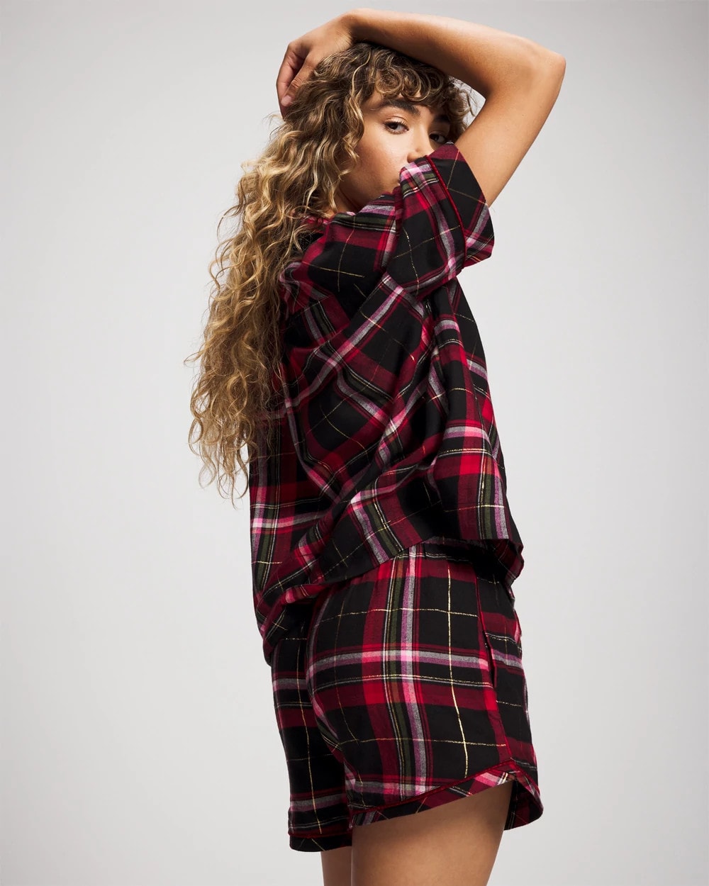 Velvet Piped Boxer Pajama Short - MAD FOR PLAID BLACK | Soma sale