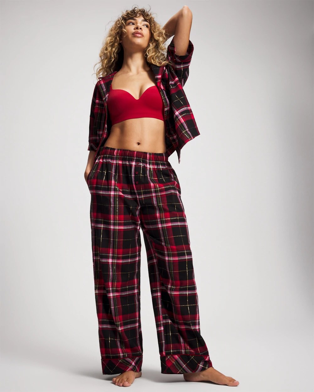 Velvet Piped Relaxed Pajama Pant - MAD FOR PLAID BLACK | Soma Online