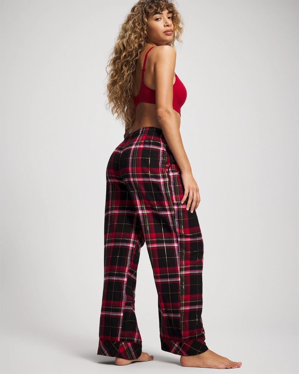 Velvet Piped Relaxed Pajama Pant - MAD FOR PLAID BLACK | Soma Online