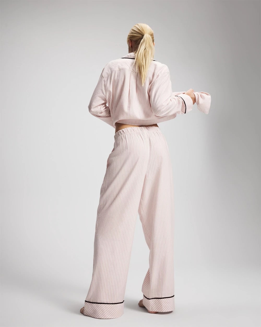 Velvet Piped Relaxed Pajama Pant - STOCKING STRIPE VERT PINK | Soma outlet