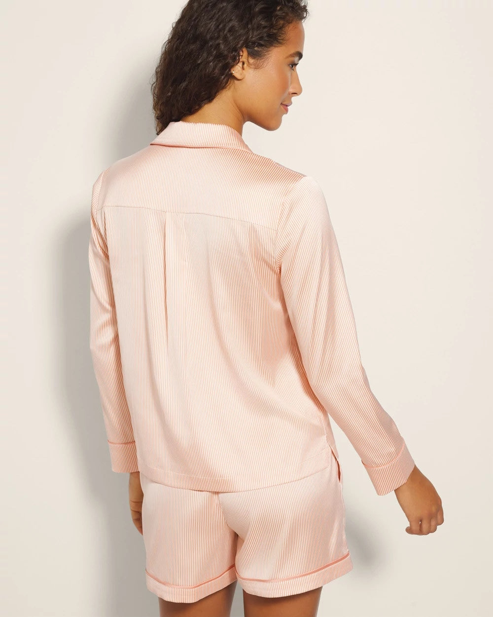 Long-Sleeve Notch Collar Pajama Top - PIN STRIPE VERTICAL PEACH | Soma near me