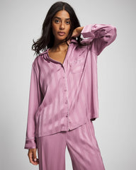 Shadow Stripe Long Sleeve Pajama Notch Collar Top - LILAC WINE | Soma on sale