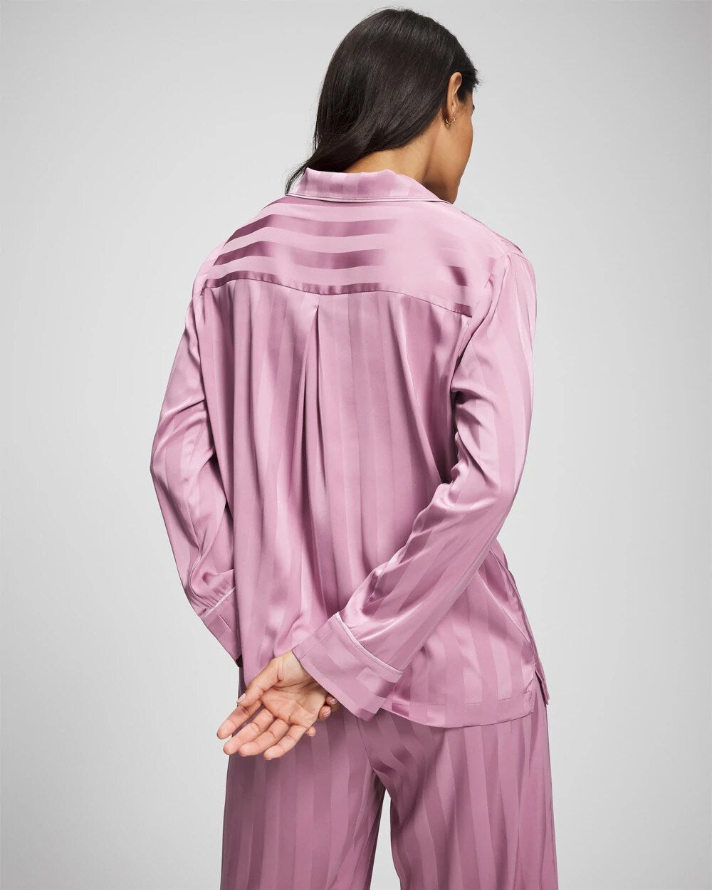 Shadow Stripe Long Sleeve Pajama Notch Collar Top - LILAC WINE | Soma on sale