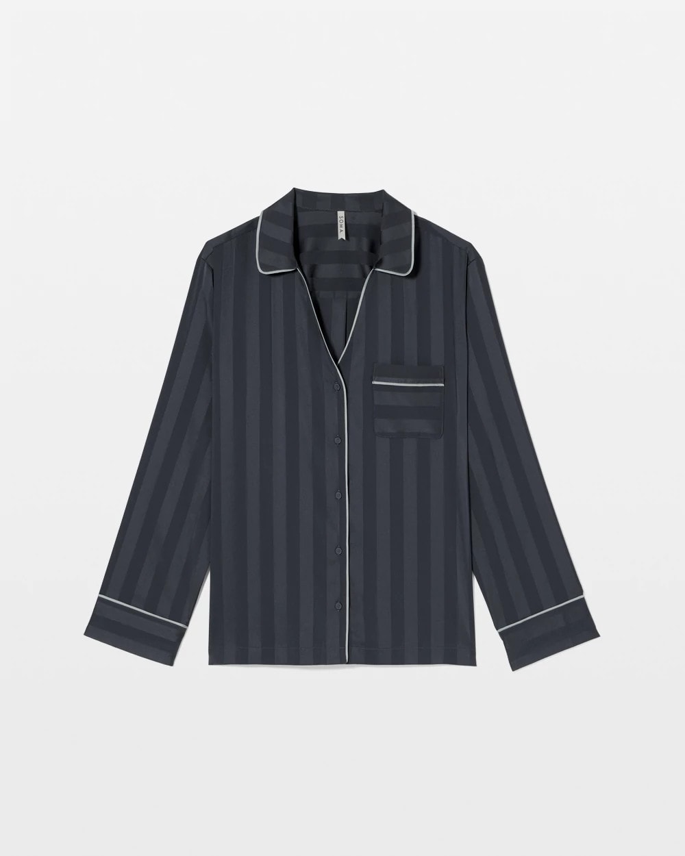 Shadow Stripe Long Sleeve Pajama Notch Collar Top - PETROL | Soma sale