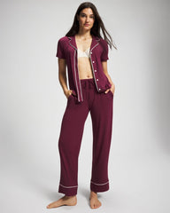 Solid Short Sleeve Notch Collar Pajama Top - VELVET PLUM | Soma sale