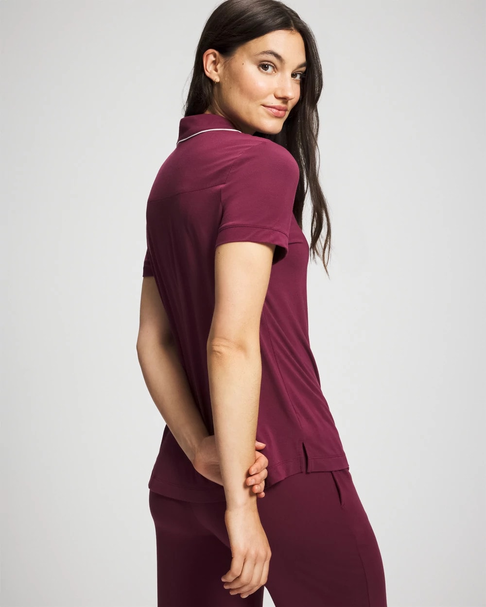 Solid Short Sleeve Notch Collar Pajama Top - VELVET PLUM | Soma sale