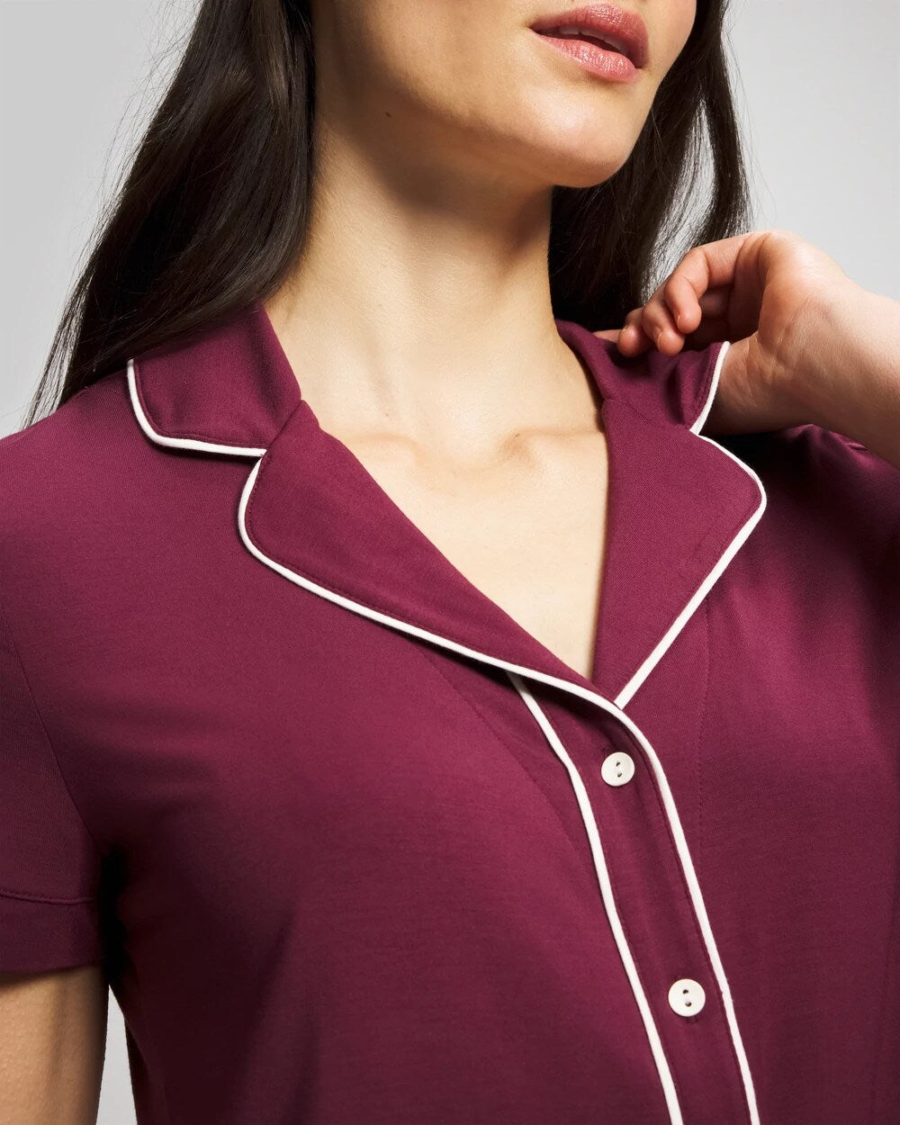 Solid Short Sleeve Notch Collar Pajama Top - VELVET PLUM | Soma sale