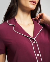 Solid Short Sleeve Notch Collar Pajama Top - VELVET PLUM | Soma sale