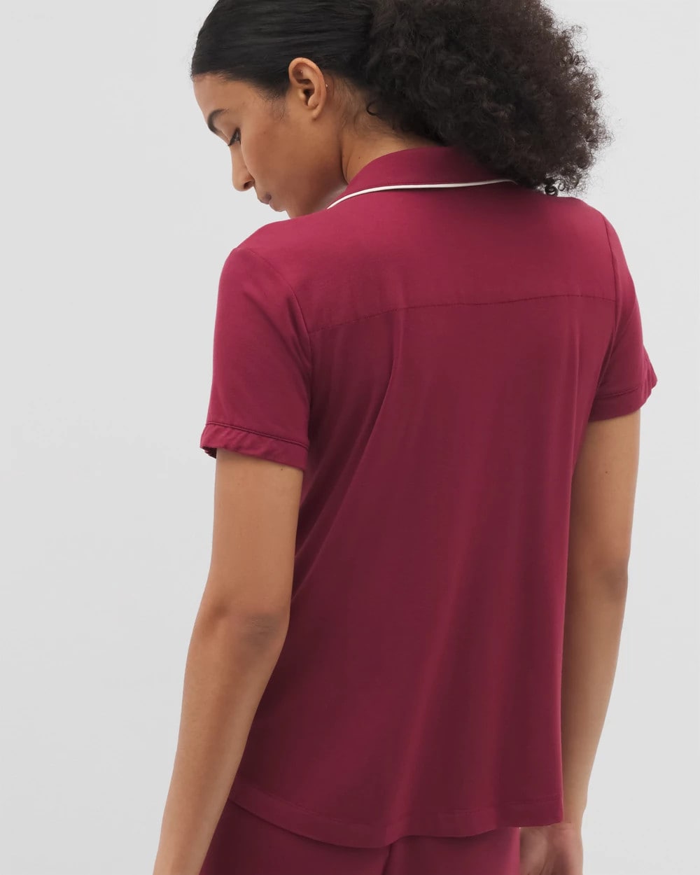 Solid Short Sleeve Notch Collar Pajama Top - GARNET | Soma discount