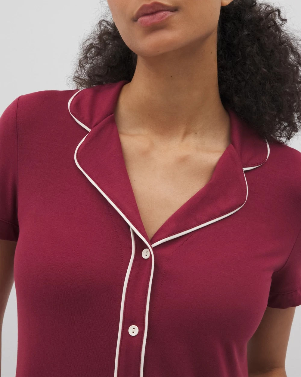 Solid Short Sleeve Notch Collar Pajama Top - GARNET | Soma discount