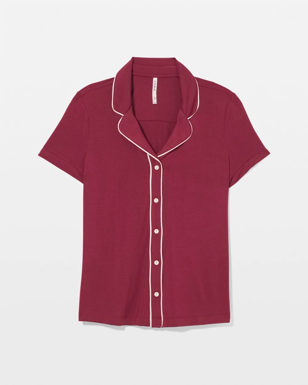 Solid Short Sleeve Notch Collar Pajama Top - GARNET | Soma discount