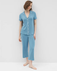 Solid Short Sleeve Notch Collar Pajama Top - BLUE HEAVEN | Soma Online