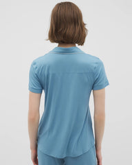Solid Short Sleeve Notch Collar Pajama Top - BLUE HEAVEN | Soma Online