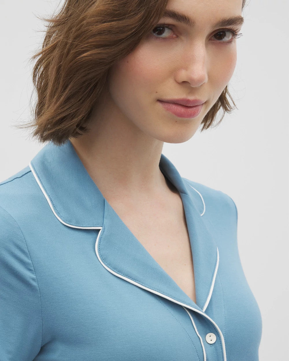 Solid Short Sleeve Notch Collar Pajama Top - BLUE HEAVEN | Soma Online