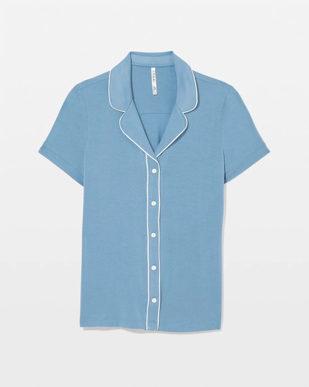 Solid Short Sleeve Notch Collar Pajama Top - BLUE HEAVEN | Soma Online