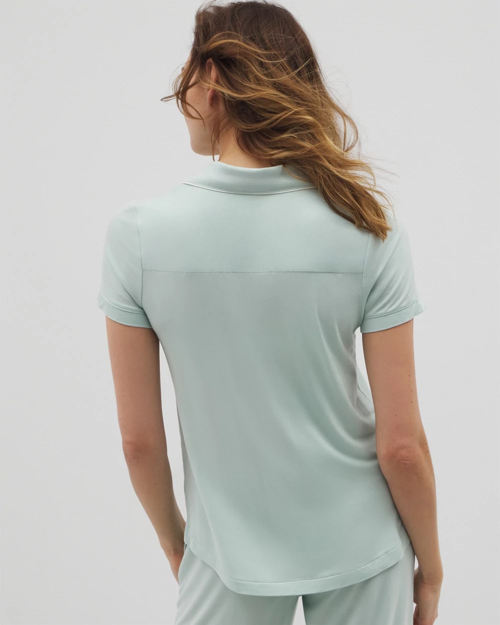 Solid Short Sleeve Notch Collar Pajama Top - HARBOR GREEN | Soma outlet