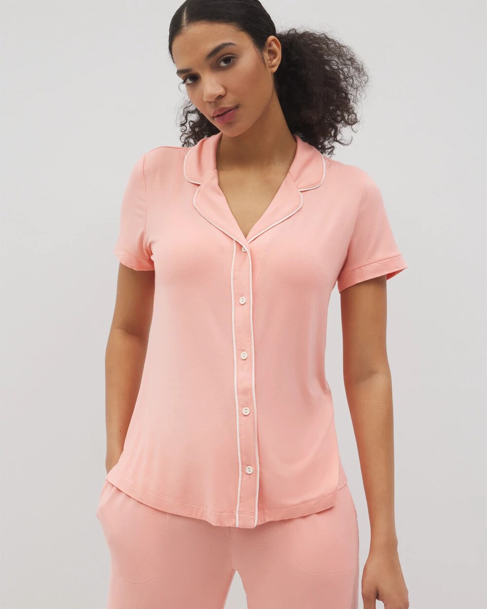 Solid Short Sleeve Notch Collar Pajama Top - PALOMA GLOW | Soma near me