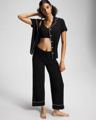 Solid Short Sleeve Notch Collar Pajama Top - BLACK | Soma on sale