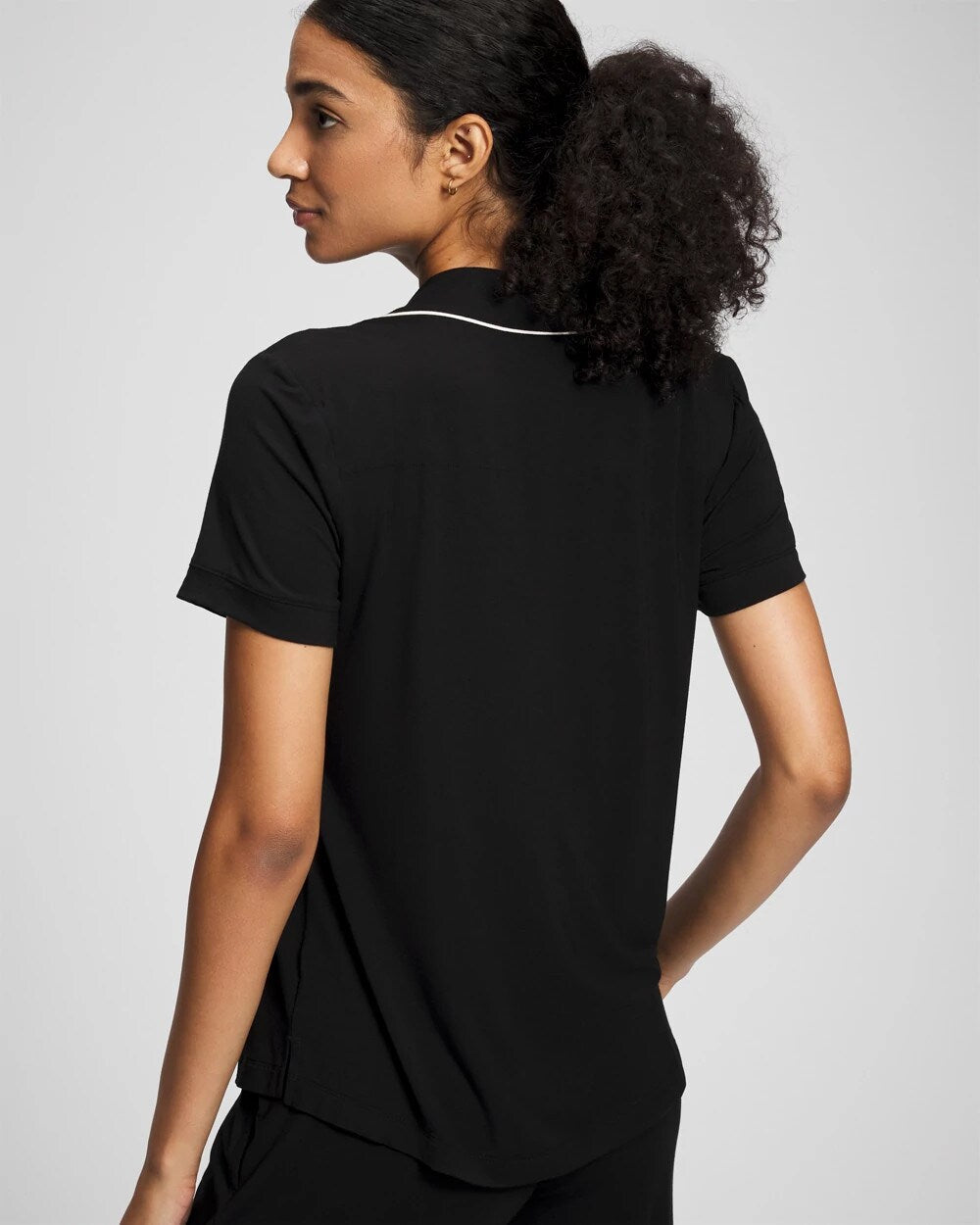 Solid Short Sleeve Notch Collar Pajama Top - BLACK | Soma on sale