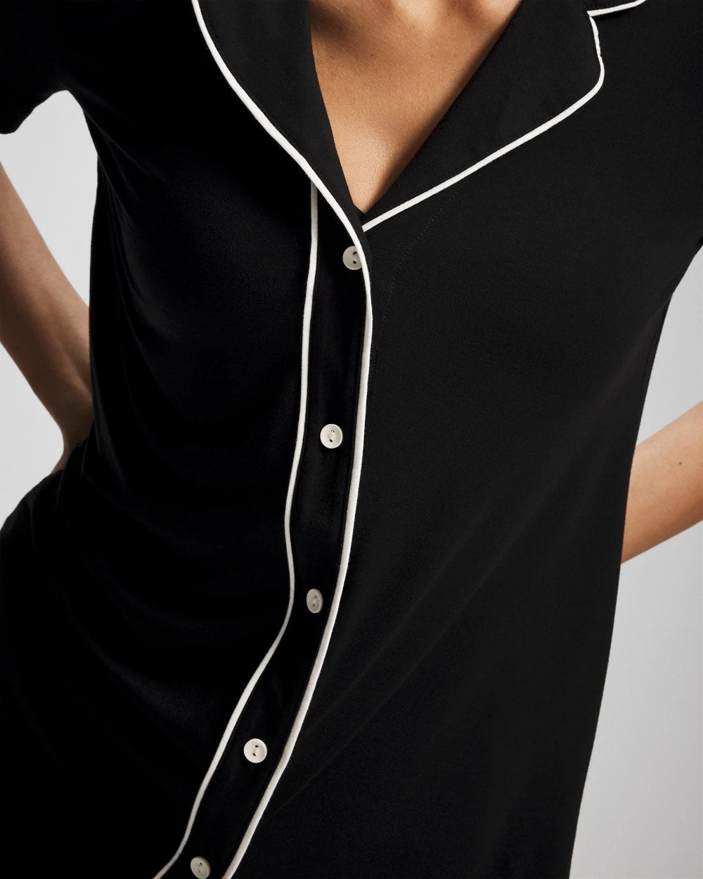 Solid Short Sleeve Notch Collar Pajama Top - BLACK | Soma on sale