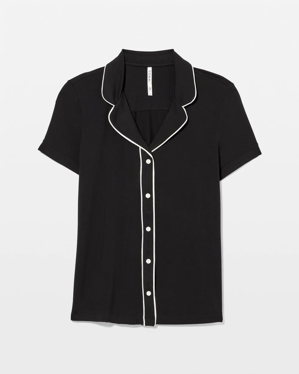 Solid Short Sleeve Notch Collar Pajama Top - BLACK | Soma on sale