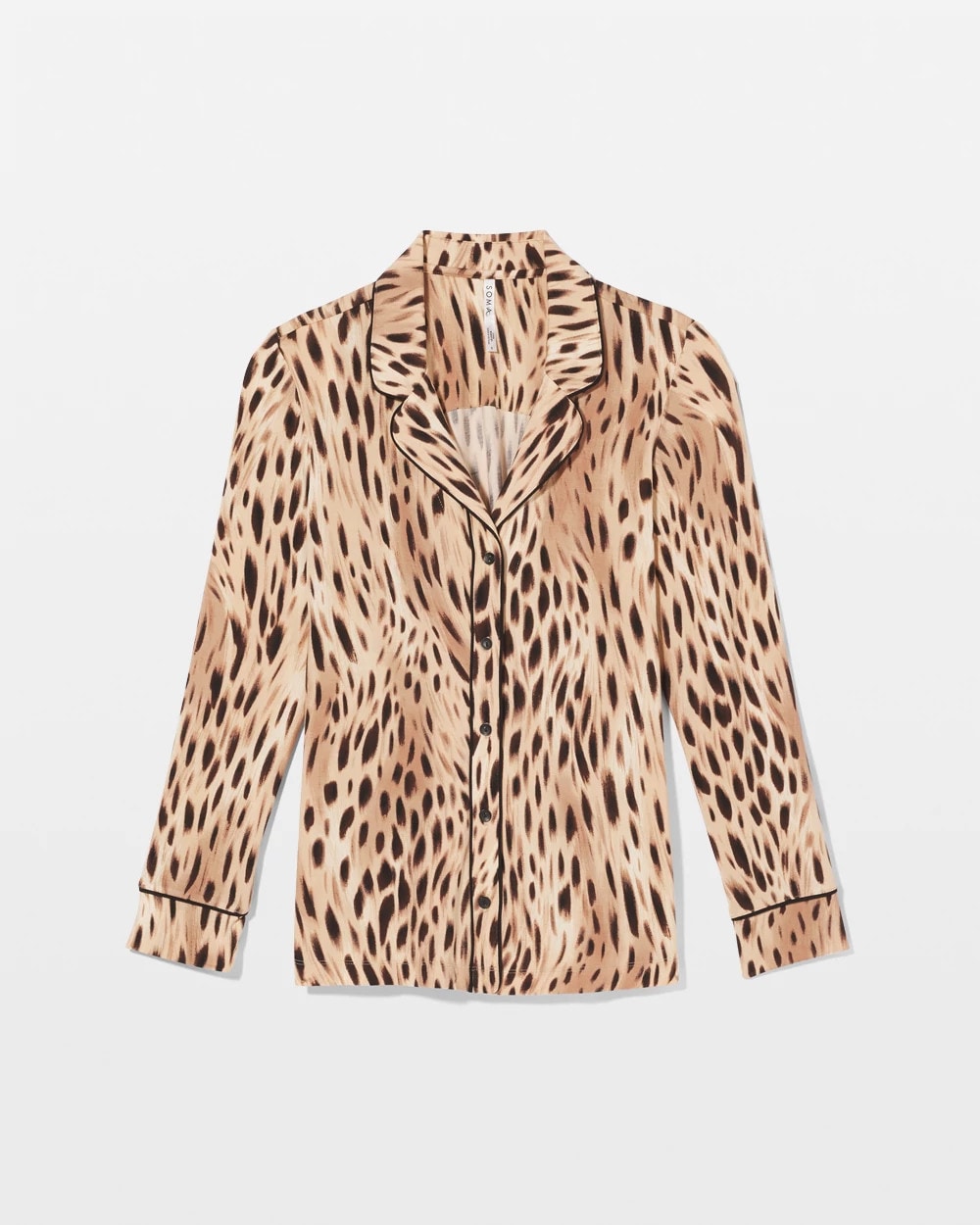 Long-Sleeve Printed Notch Collar Pajama Top - SPLENDID LEOPARD AMBER | Soma Online